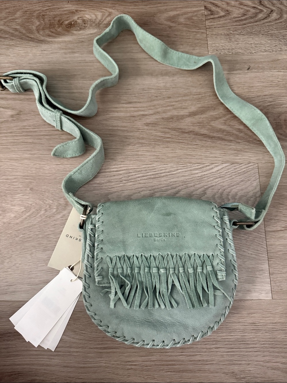 Liebeskind Suede Fringe Crossbody Bag in Mint Green